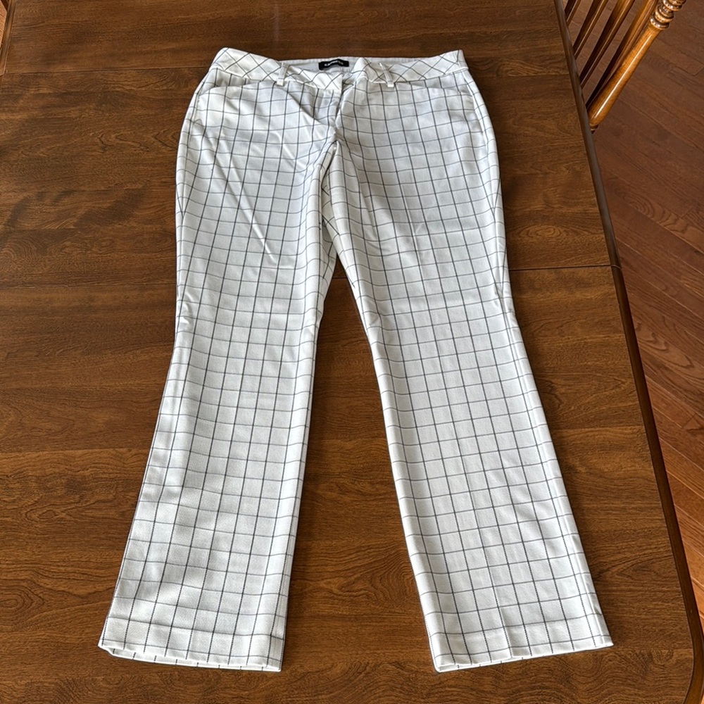 Express White and Black Plaid Flare Pants